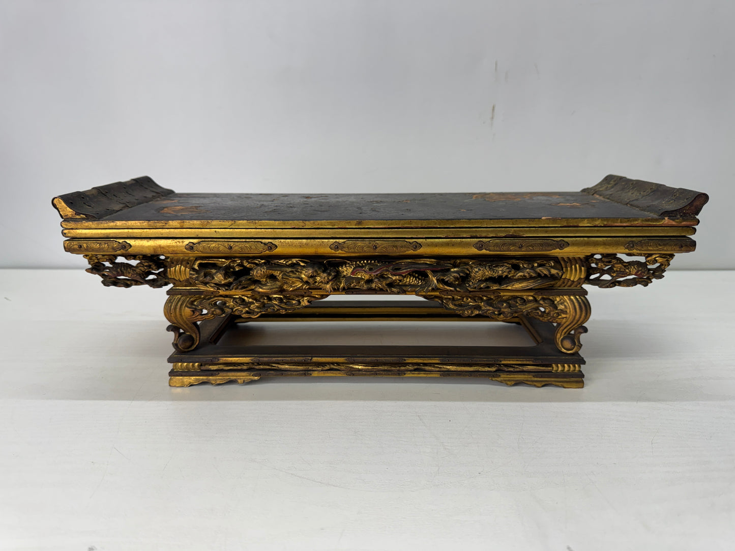 Y10499 Buddhist Altar Equipment gold Makie Sutra desk Japan antique Buddhism