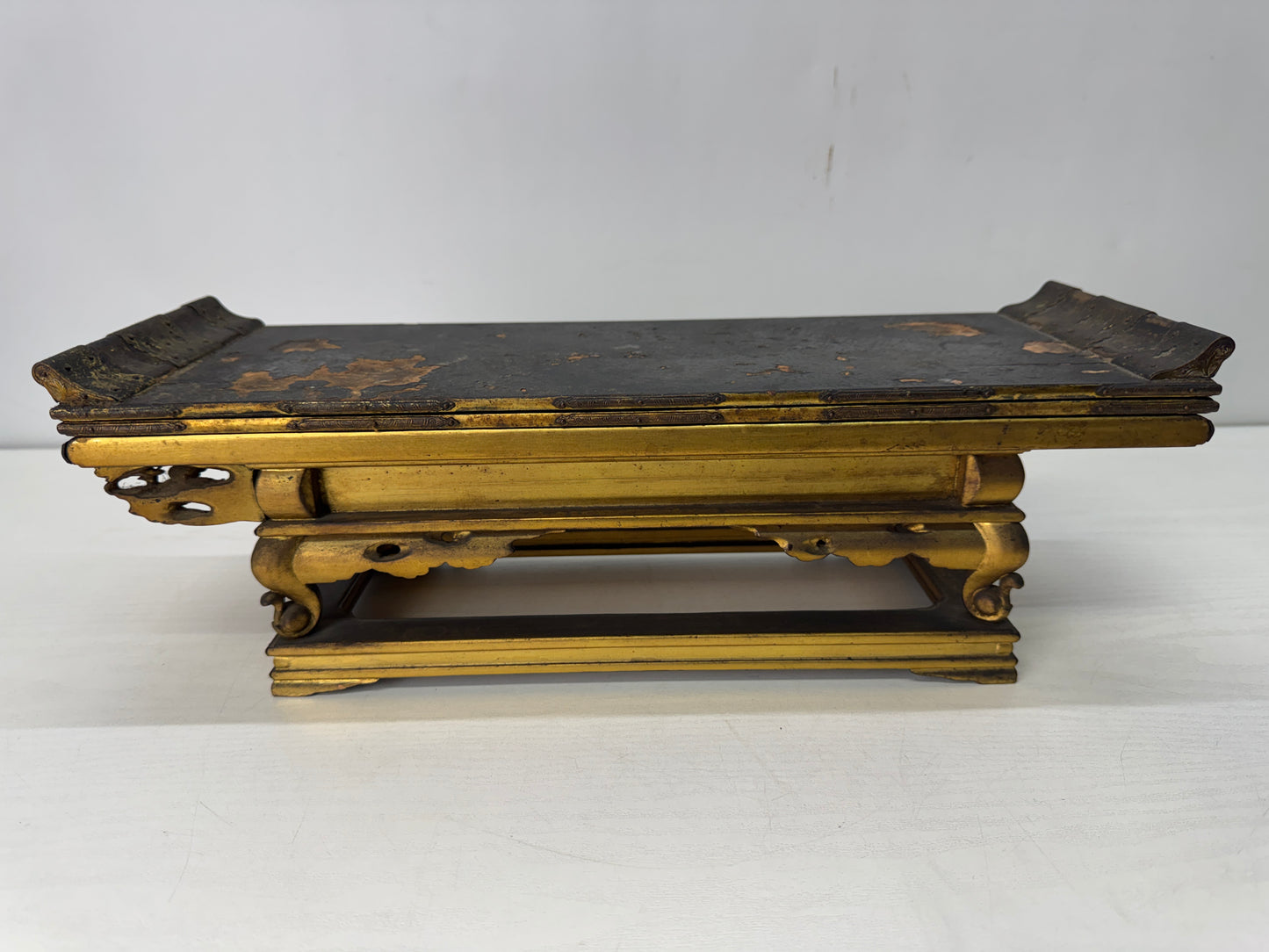 Y10499 Buddhist Altar Equipment gold Makie Sutra desk Japan antique Buddhism