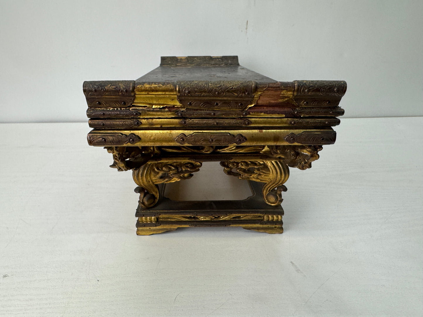 Y10499 Buddhist Altar Equipment gold Makie Sutra desk Japan antique Buddhism