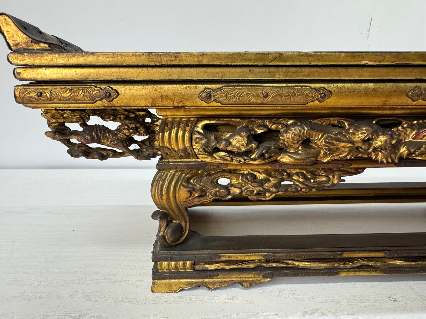 Y10499 Buddhist Altar Equipment gold Makie Sutra desk Japan antique Buddhism