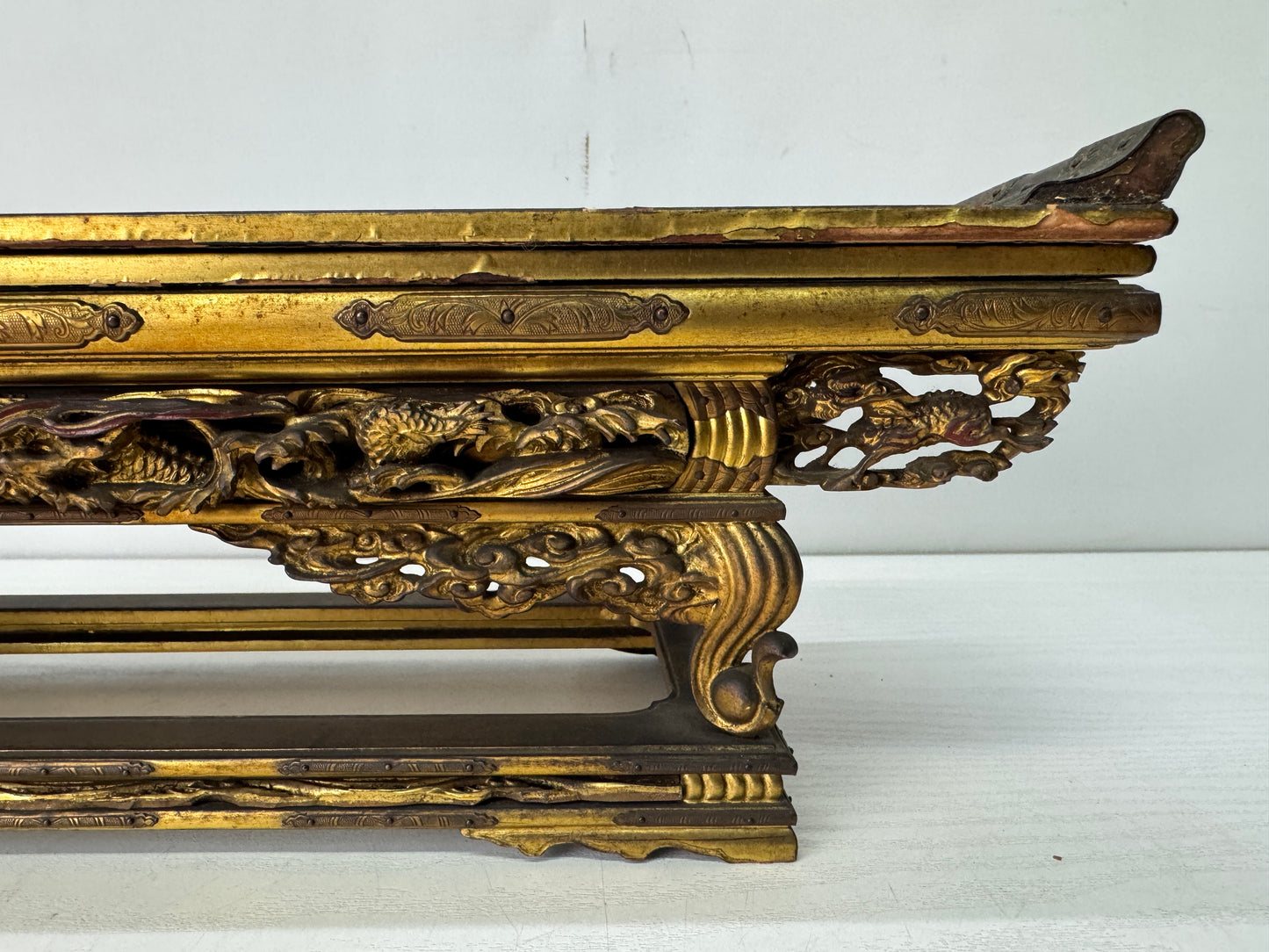 Y10499 Buddhist Altar Equipment gold Makie Sutra desk Japan antique Buddhism