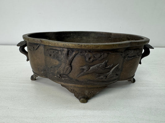Y10502 BASIN copper Quince-shaped flowerpot Japan floral arrangement ikebana