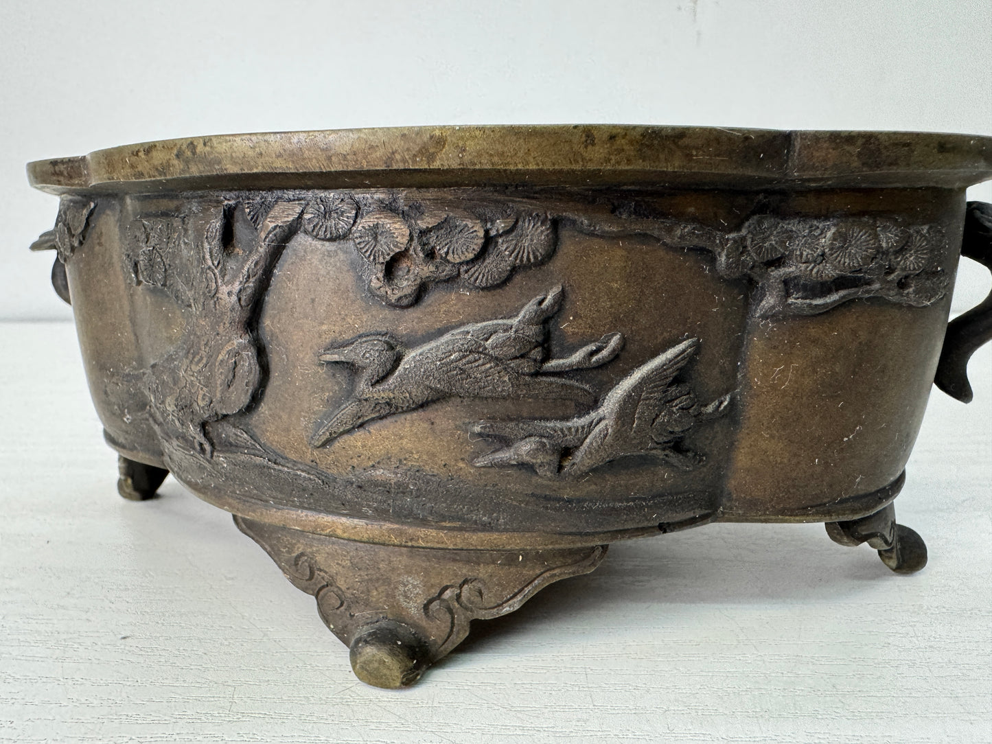 Y10502 BASIN copper Quince-shaped flowerpot Japan floral arrangement ikebana