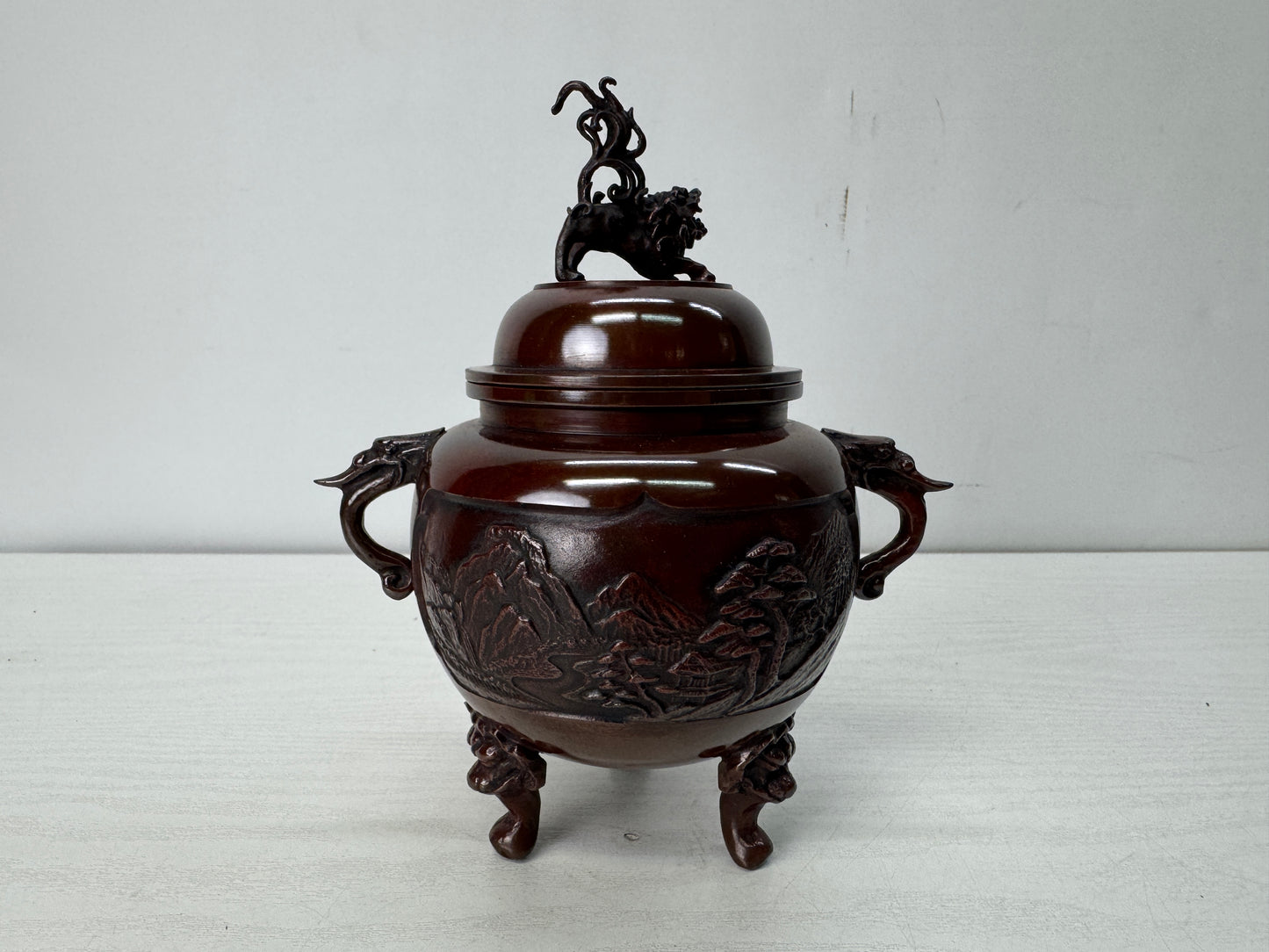 Y10503 KOURO Copper signed box Japan antique incense burner aromatherapy aroma
