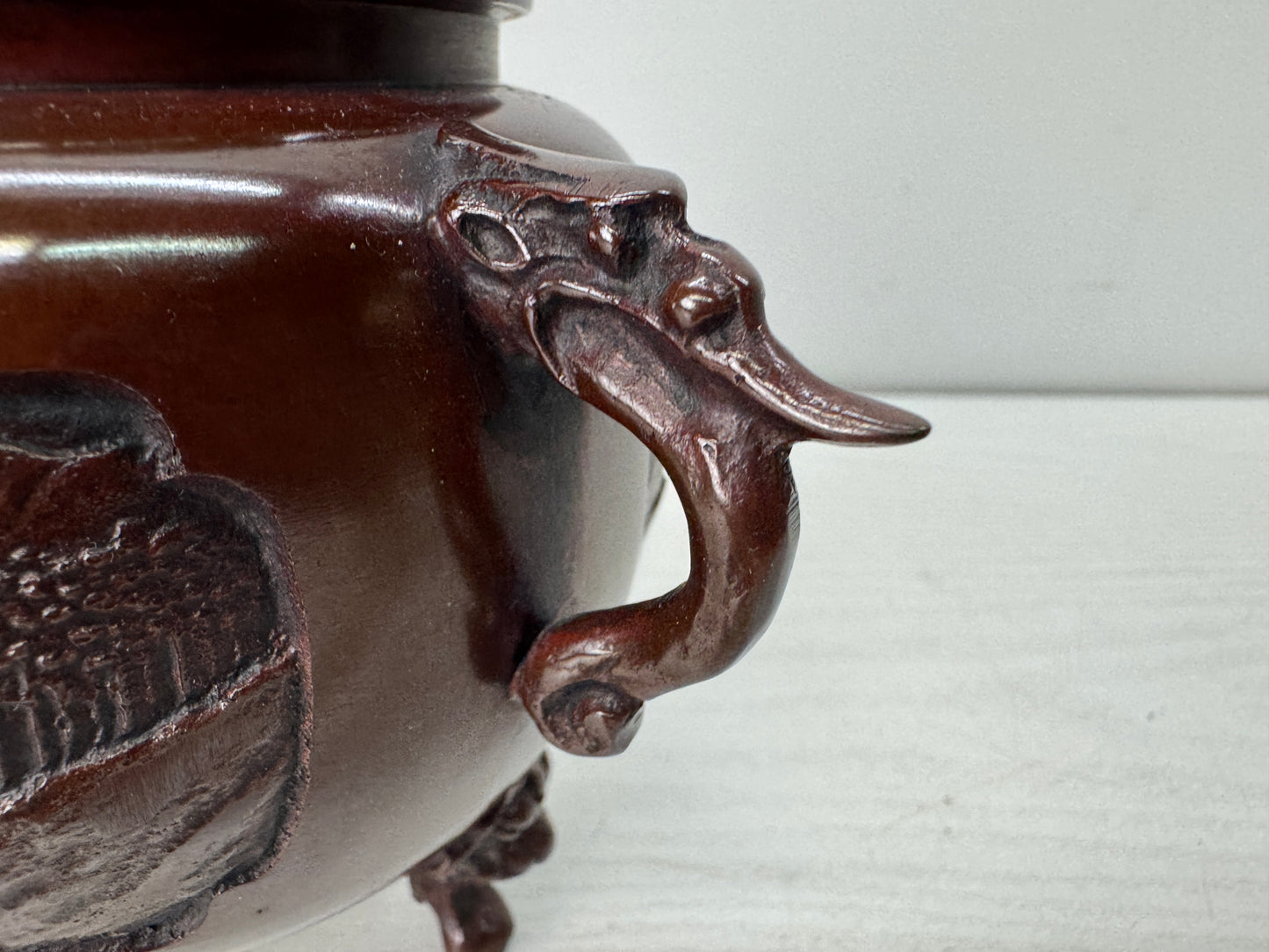 Y10503 KOURO Copper signed box Japan antique incense burner aromatherapy aroma