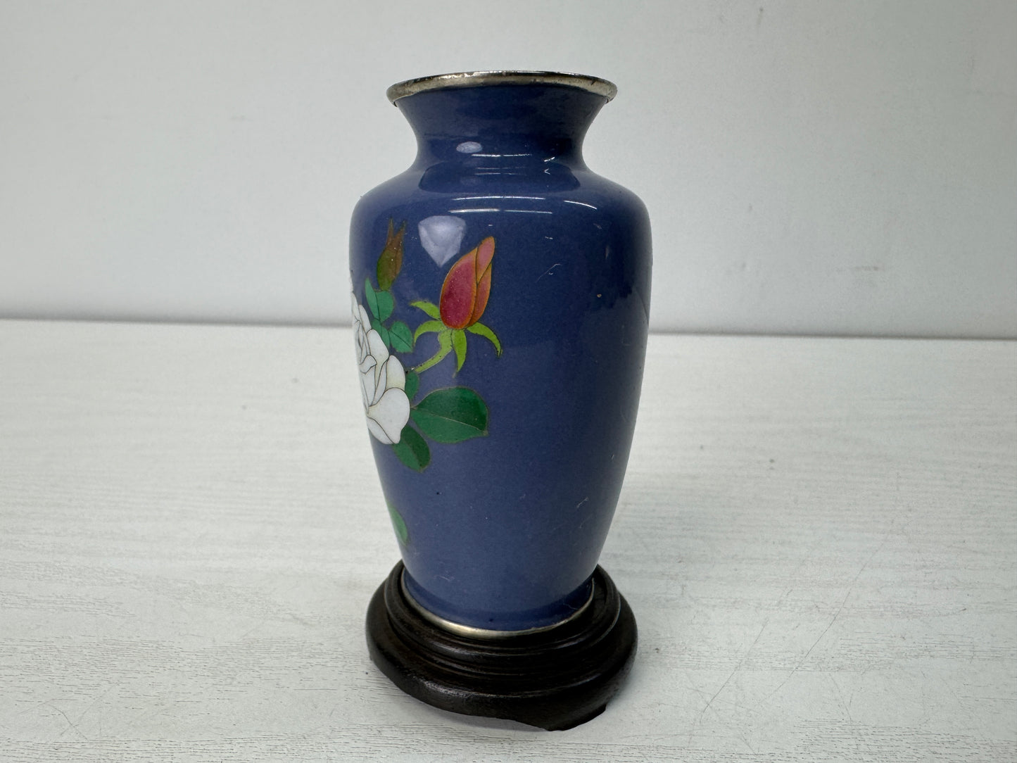 Y10504 FLOWER VASE Ando Cloisonne small Rose signed Japan antique ikebana decor
