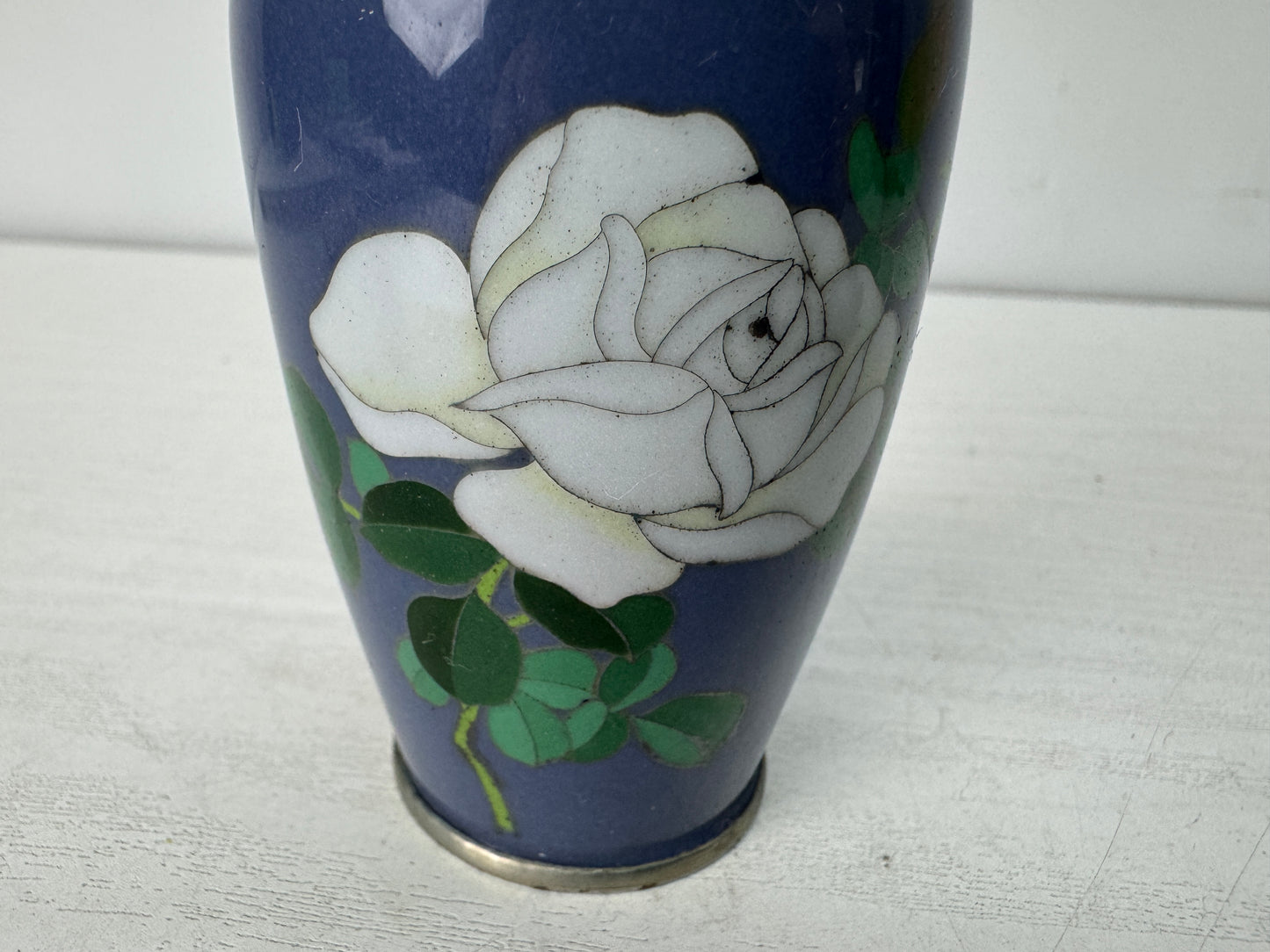 Y10504 FLOWER VASE Ando Cloisonne small Rose signed Japan antique ikebana decor