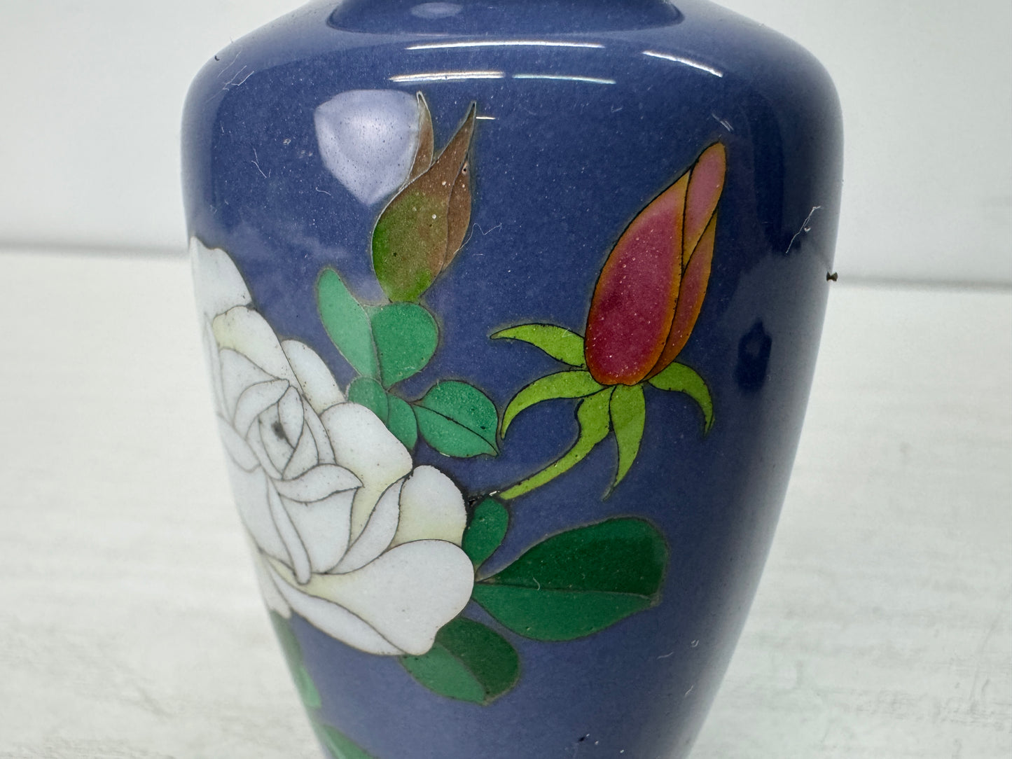 Y10504 FLOWER VASE Ando Cloisonne small Rose signed Japan antique ikebana decor