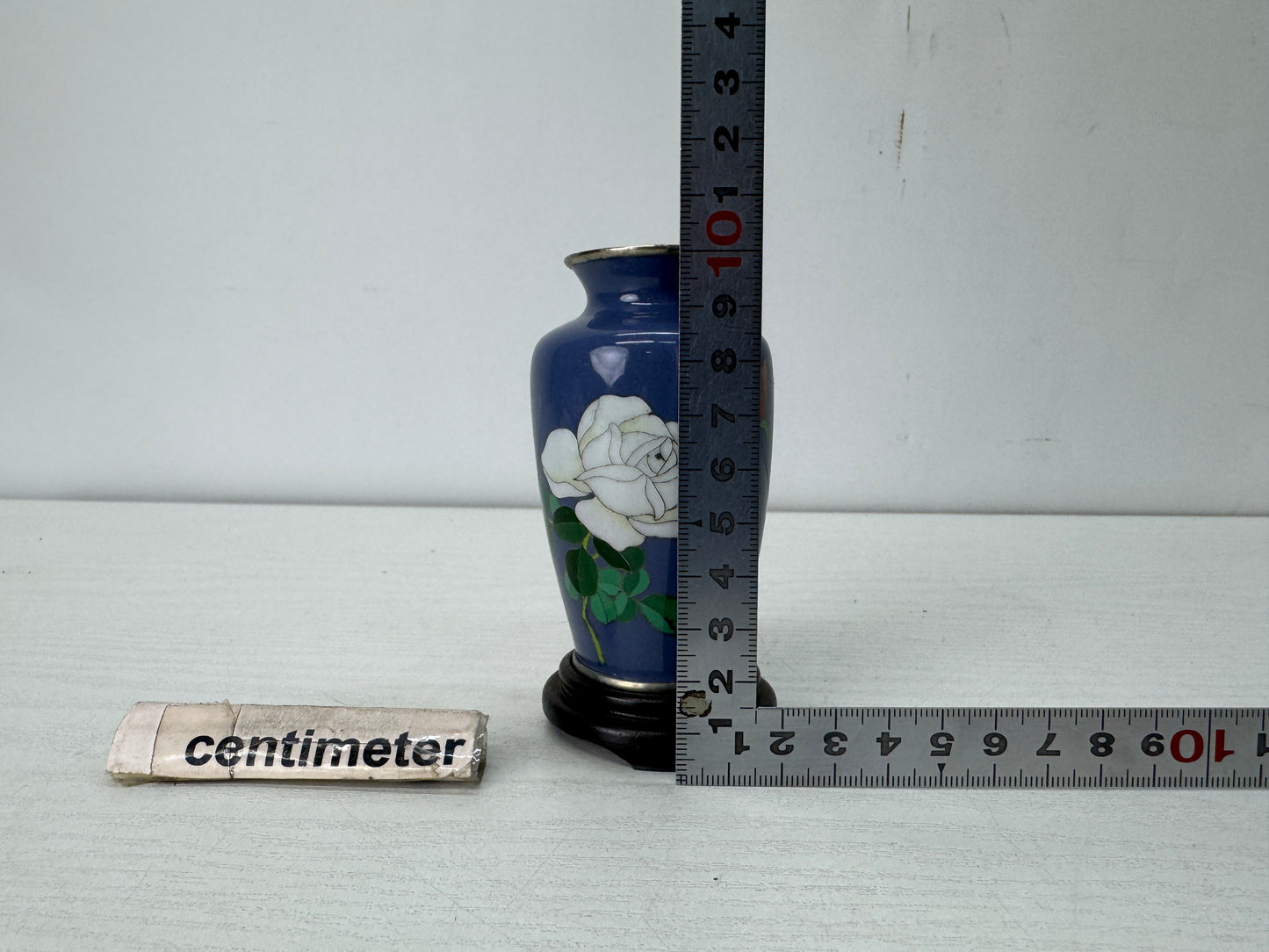 Y10504 FLOWER VASE Ando Cloisonne small Rose signed Japan antique ikebana decor