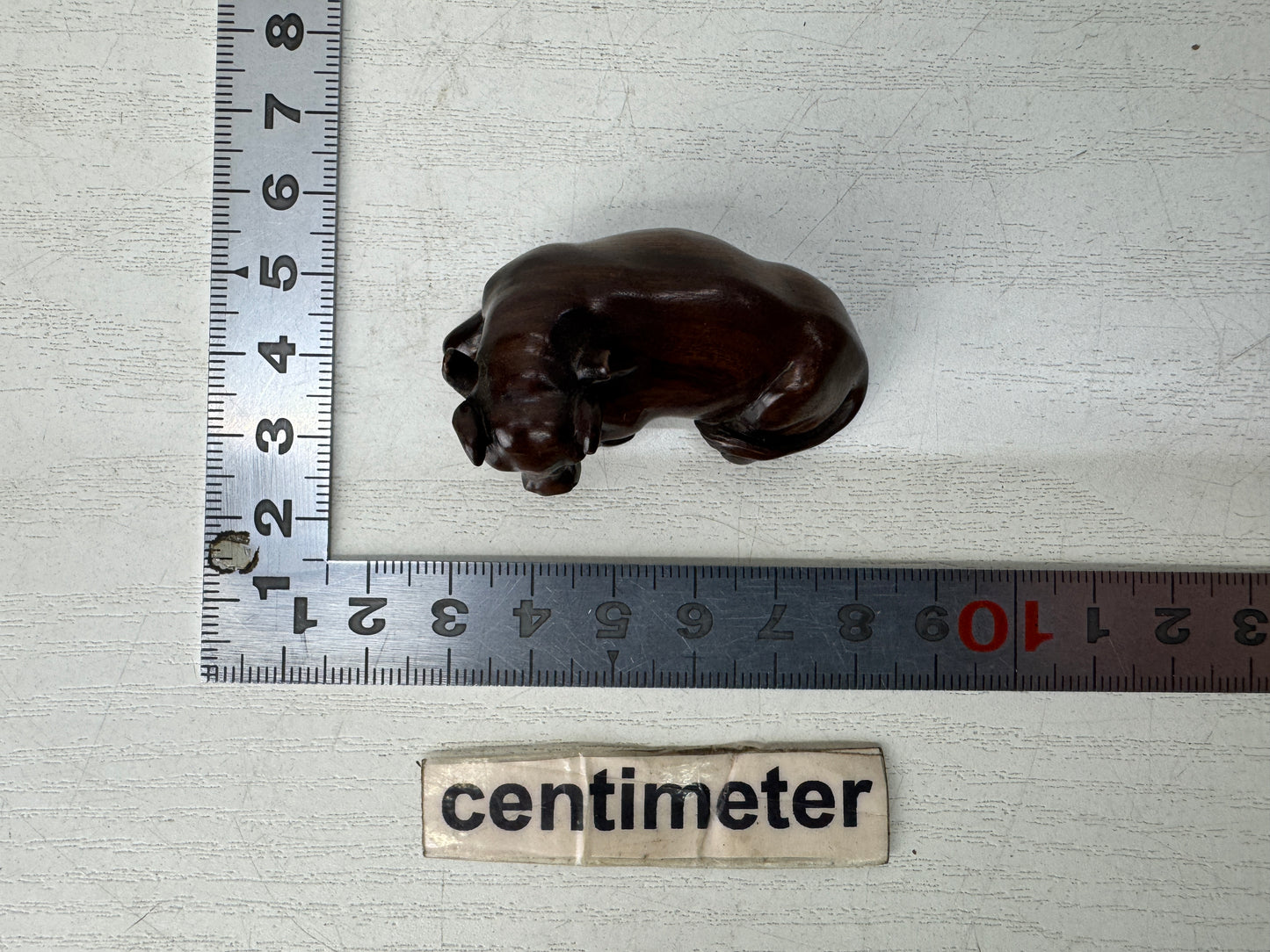 Y10506 NETSUKE wood carving Cow signed Japan antique kimono accessory sagemono