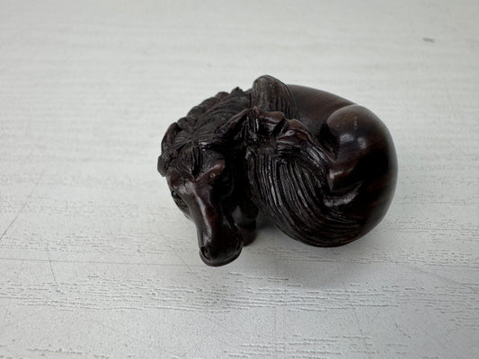 Y10508 NETSUKE wood carving Horse signed Japan antique kimono accessory sagemono