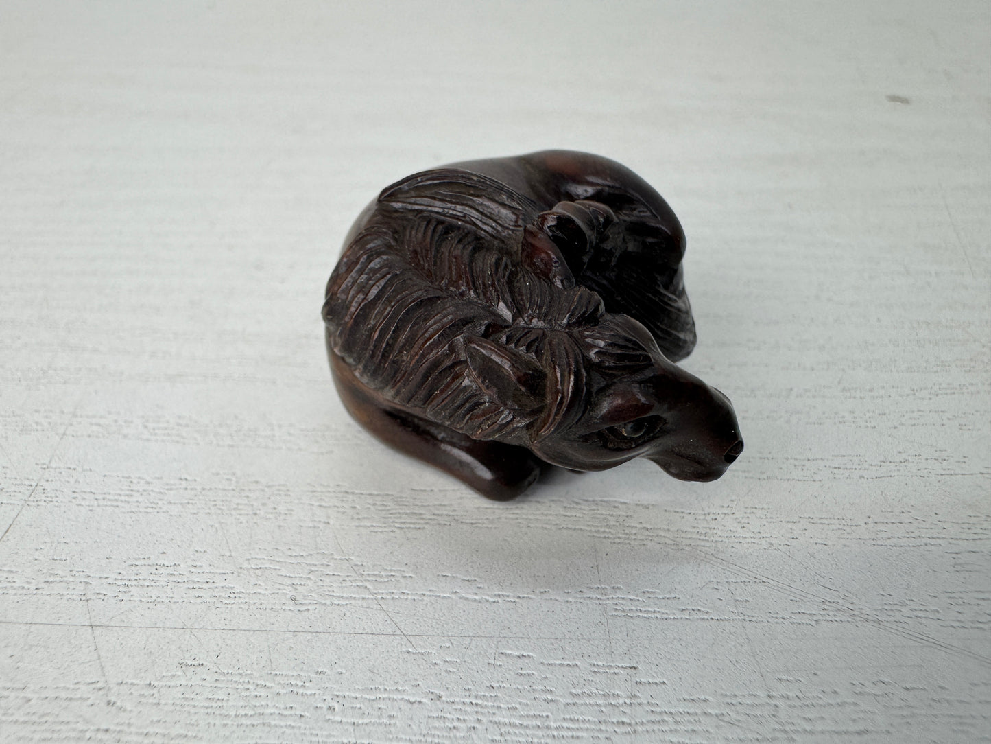 Y10508 NETSUKE wood carving Horse signed Japan antique kimono accessory sagemono