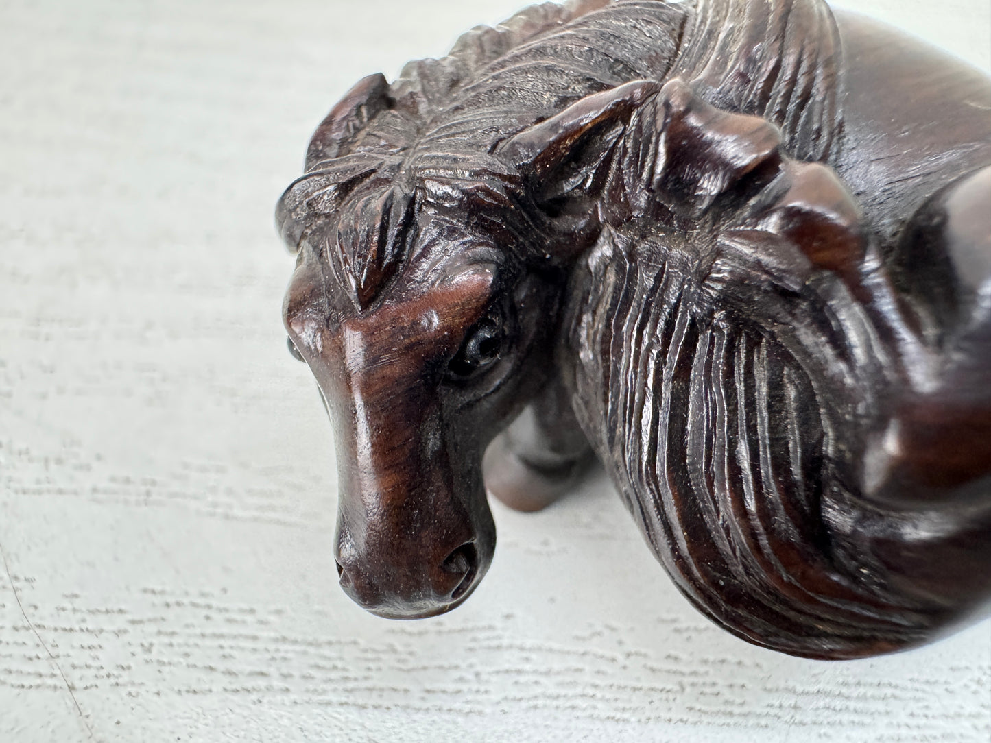Y10508 NETSUKE wood carving Horse signed Japan antique kimono accessory sagemono