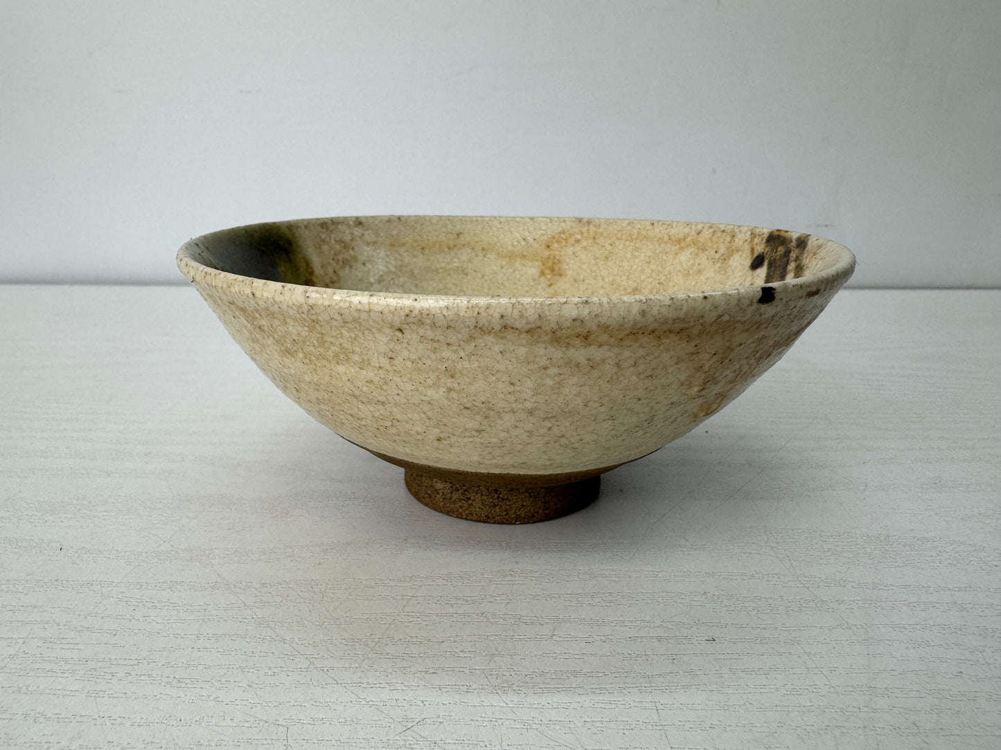 Y10511 CHAWAN Oribe-ware flat Matcha bowl Japan antique tea ceremony pottery cup