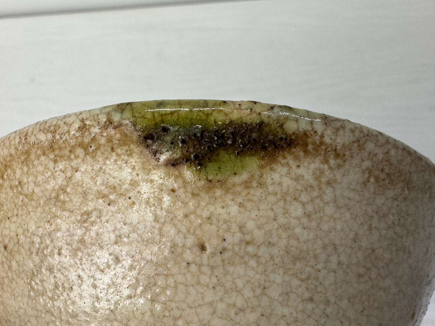 Y10511 CHAWAN Oribe-ware flat Matcha bowl Japan antique tea ceremony pottery cup