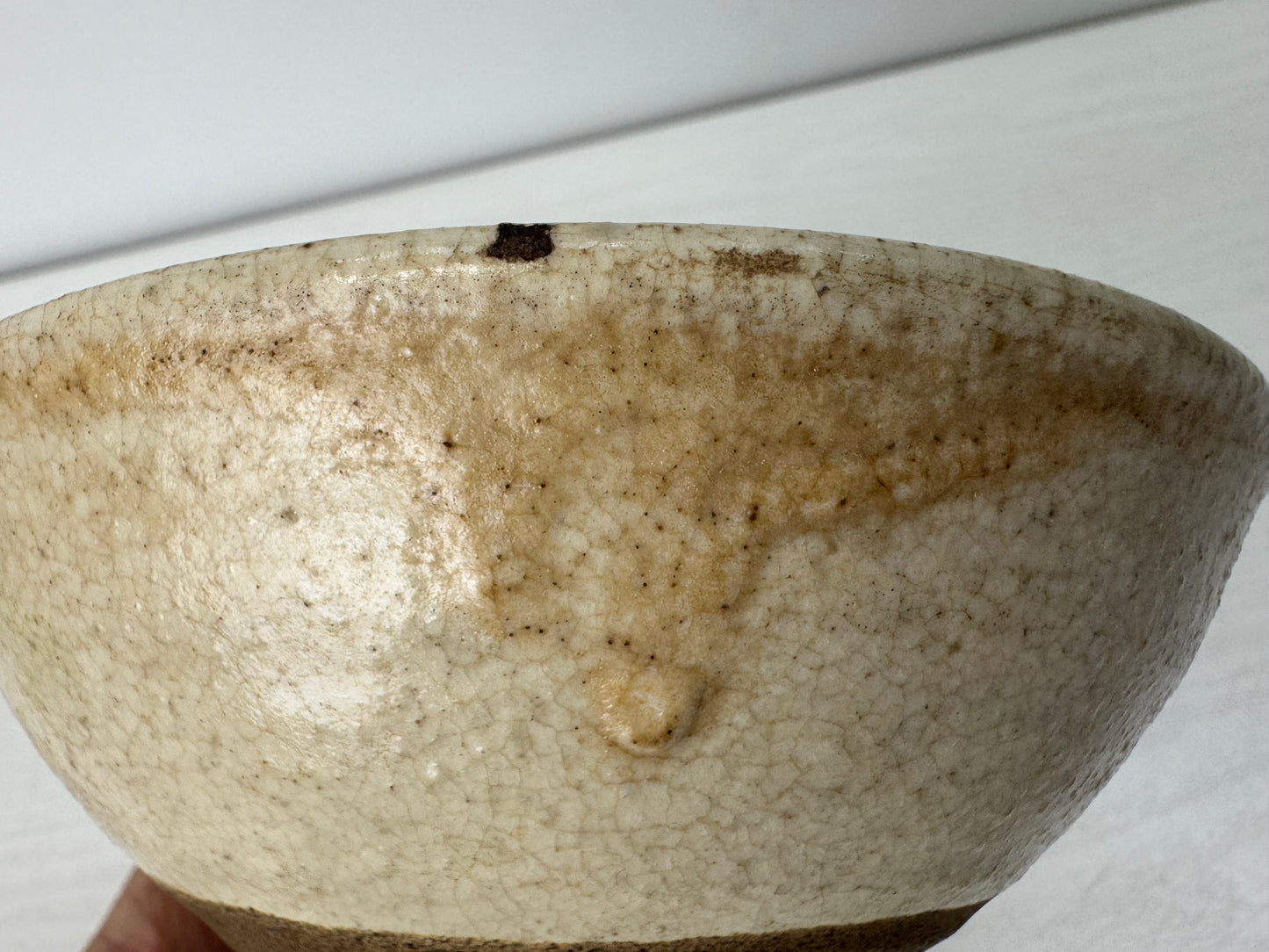 Y10511 CHAWAN Oribe-ware flat Matcha bowl Japan antique tea ceremony pottery cup