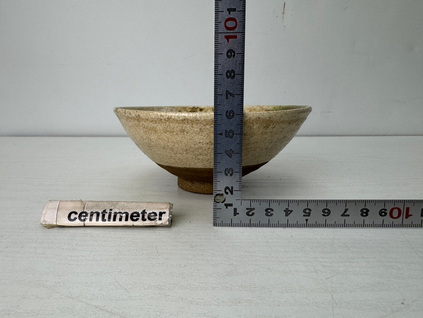 Y10511 CHAWAN Oribe-ware flat Matcha bowl Japan antique tea ceremony pottery cup