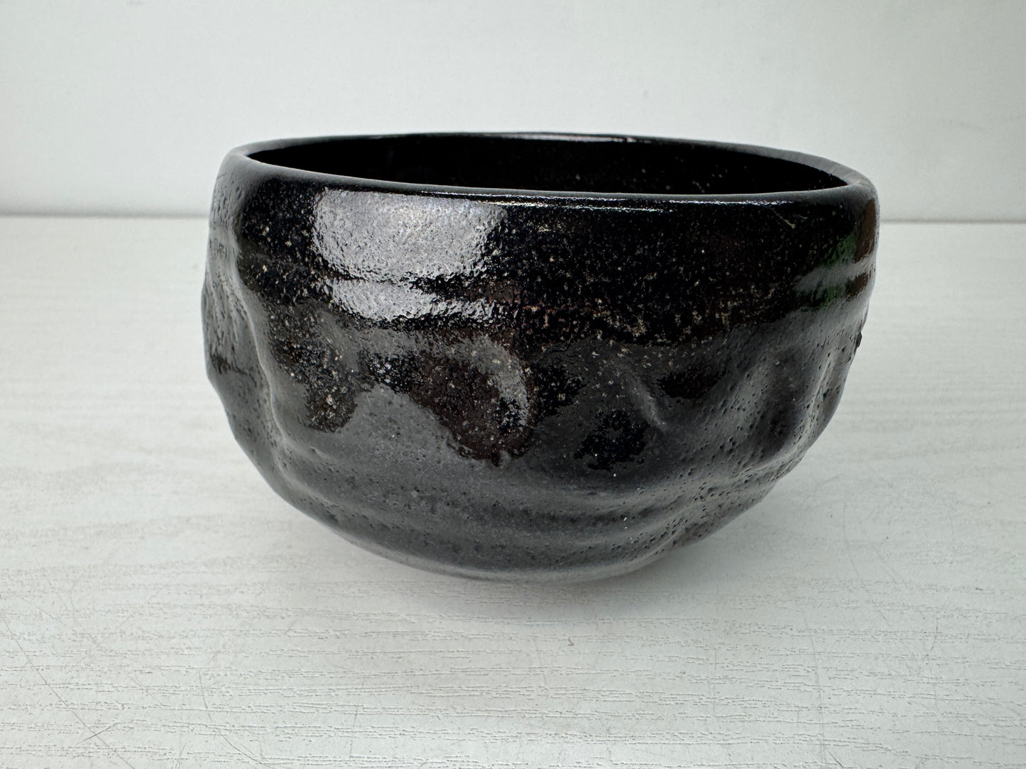 Y10515 CHAWAN Raku-ware black bowl box Japan antique tea ceremony pottery cup