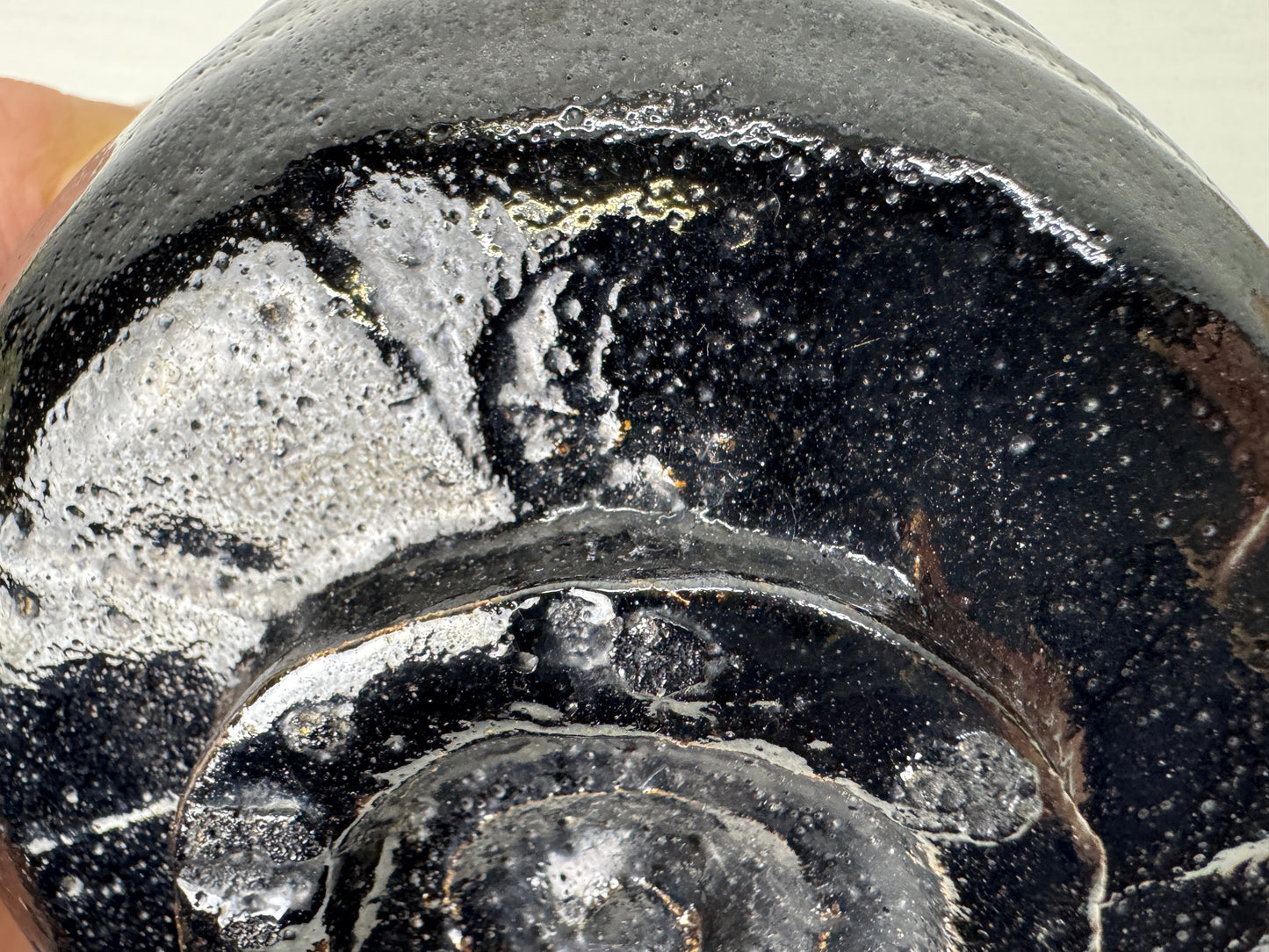 Y10515 CHAWAN Raku-ware black bowl box Japan antique tea ceremony pottery cup