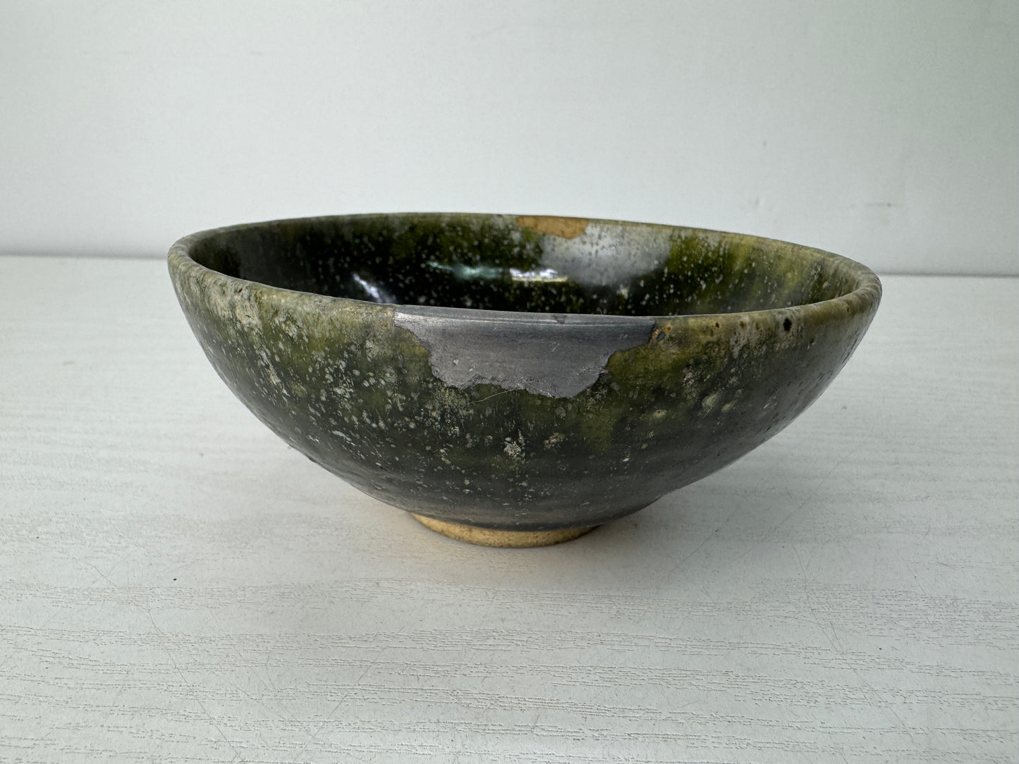 Y10517 CHAWAN Mino-ware So Oribe kintsugi flat bowl Japan antique tea ceremony