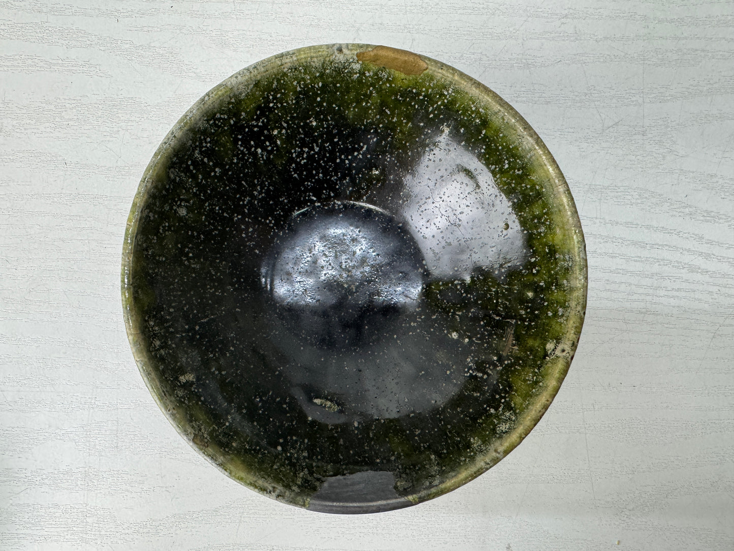 Y10517 CHAWAN Mino-ware So Oribe kintsugi flat bowl Japan antique tea ceremony