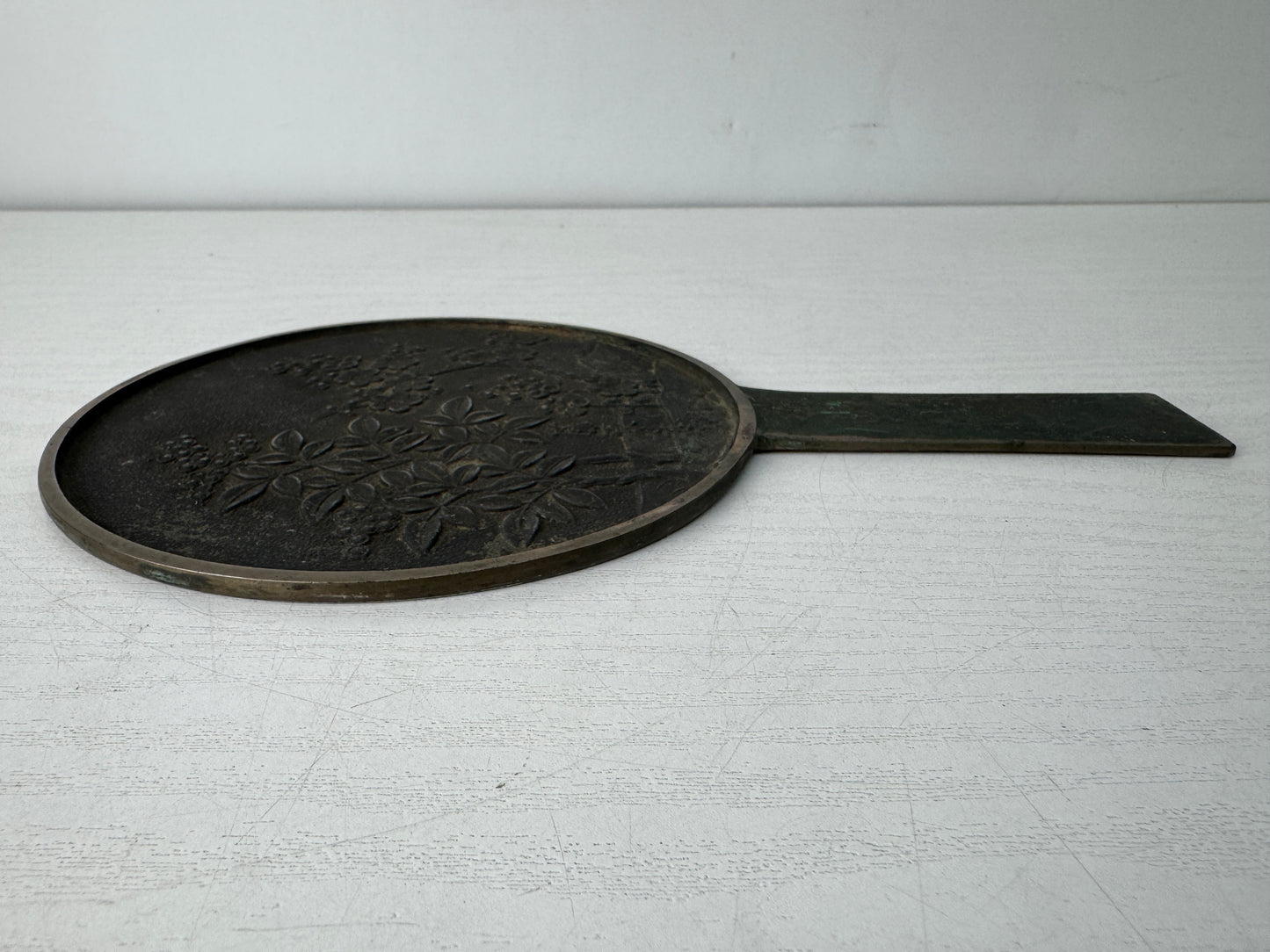 Y10518 KAGAMI Old mirror signed box Japan antique grooming makeup fashion