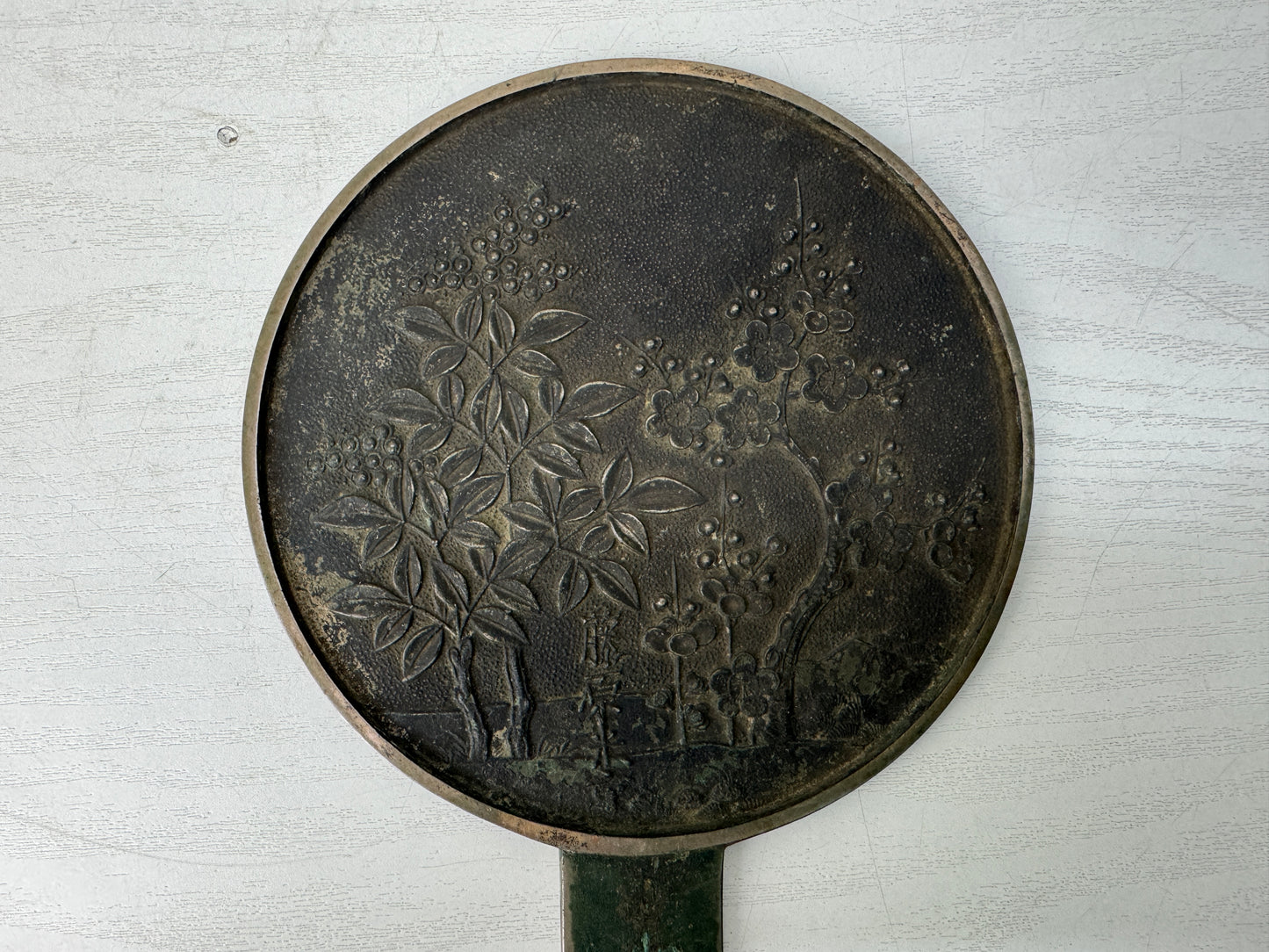 Y10518 KAGAMI Old mirror signed box Japan antique grooming makeup fashion