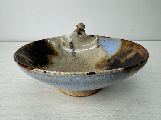 Y10520 CHAWAN Mino-ware kintsugi bowl signed Karako Chinese boy Japan antique