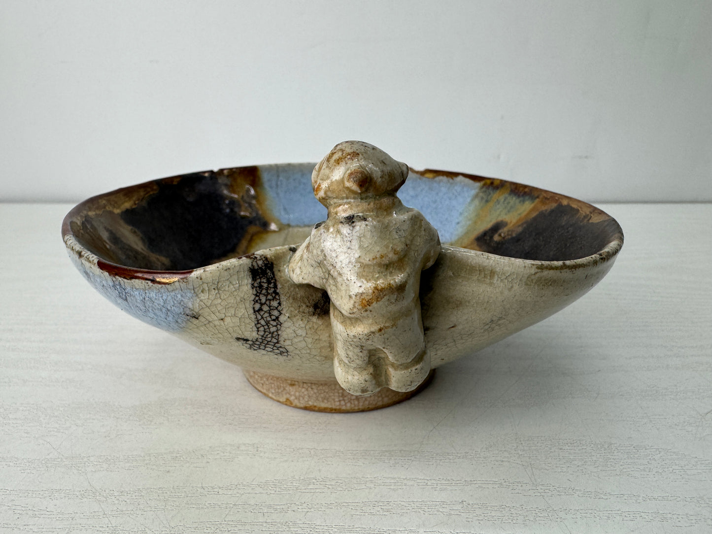 Y10520 CHAWAN Mino-ware kintsugi bowl signed Karako Chinese boy Japan antique