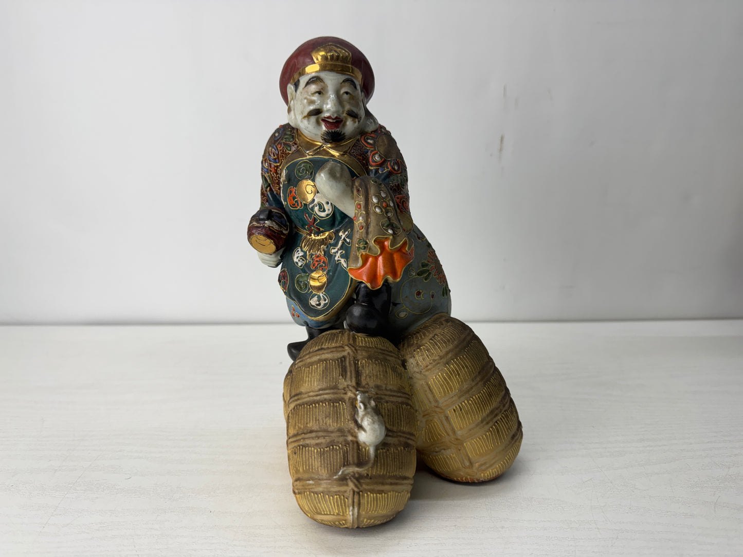 Y10521 STATUE Kutani-ware Daikoku figurine color picture Japan antique figure