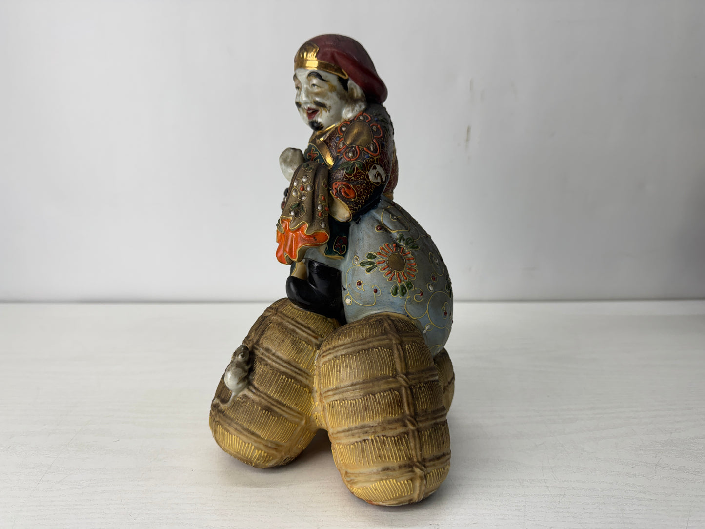 Y10521 STATUE Kutani-ware Daikoku figurine color picture Japan antique figure