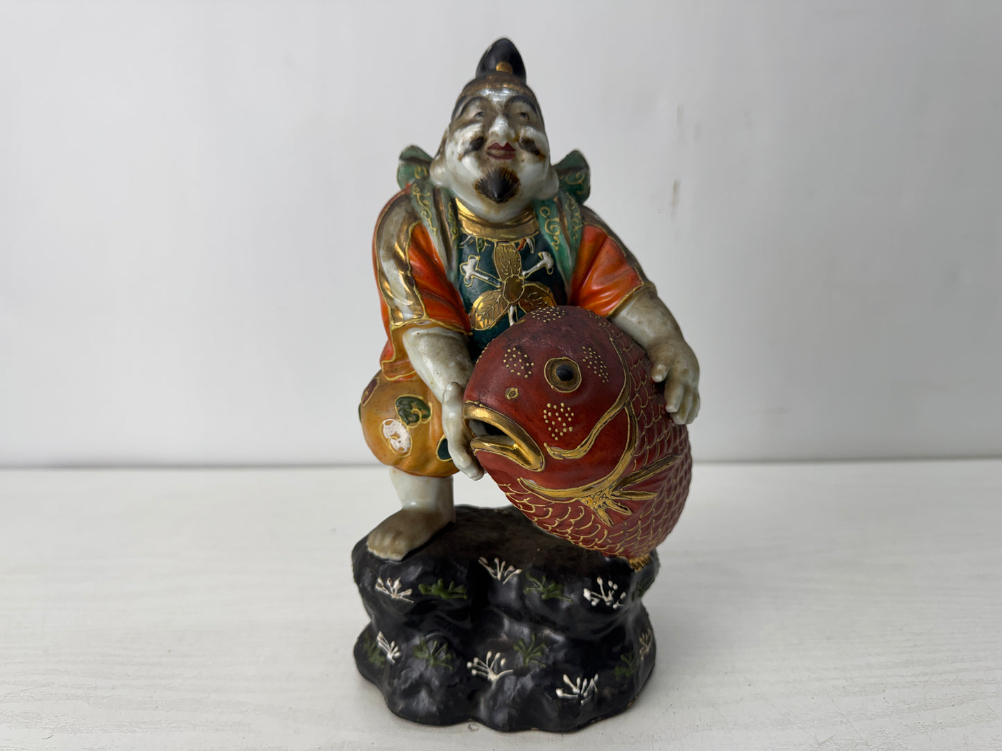 Y10522 STATUE Kutani-ware Ebisu figurine color picture Japan antique figure