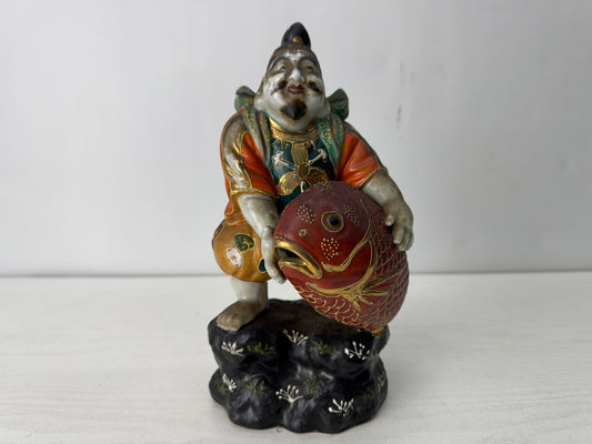 Y10522 STATUE Kutani-ware Ebisu figurine color picture Japan antique figure