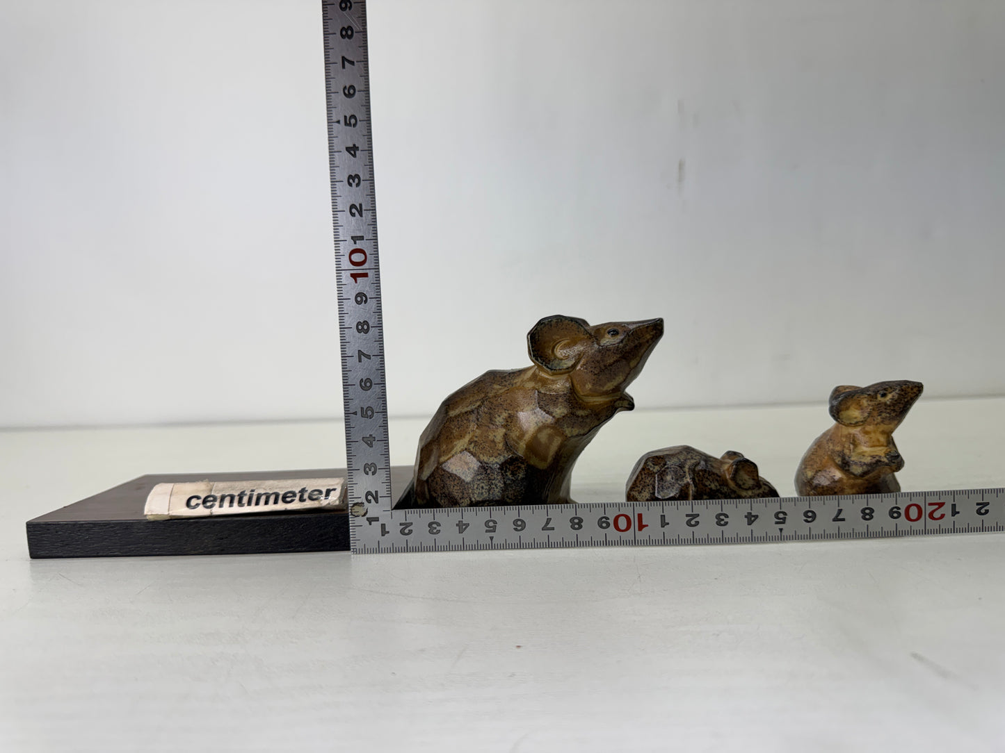 Y10524 OKIMONO Mino-ware 3 Mice figure figurine stand Japan antique interior