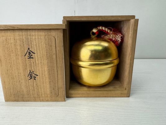 Y10526 BOX Gold Makie Bell accessory case lid signed Japan antique container