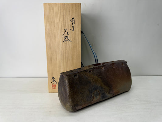 Y10527 FLOWER VASE Bizen-ware signed box Japa ikebana floral arrangement decor