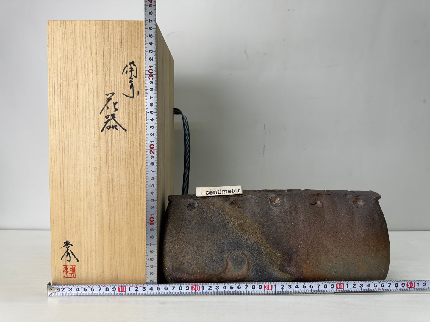 Y10527 FLOWER VASE Bizen-ware signed box Japa ikebana floral arrangement decor