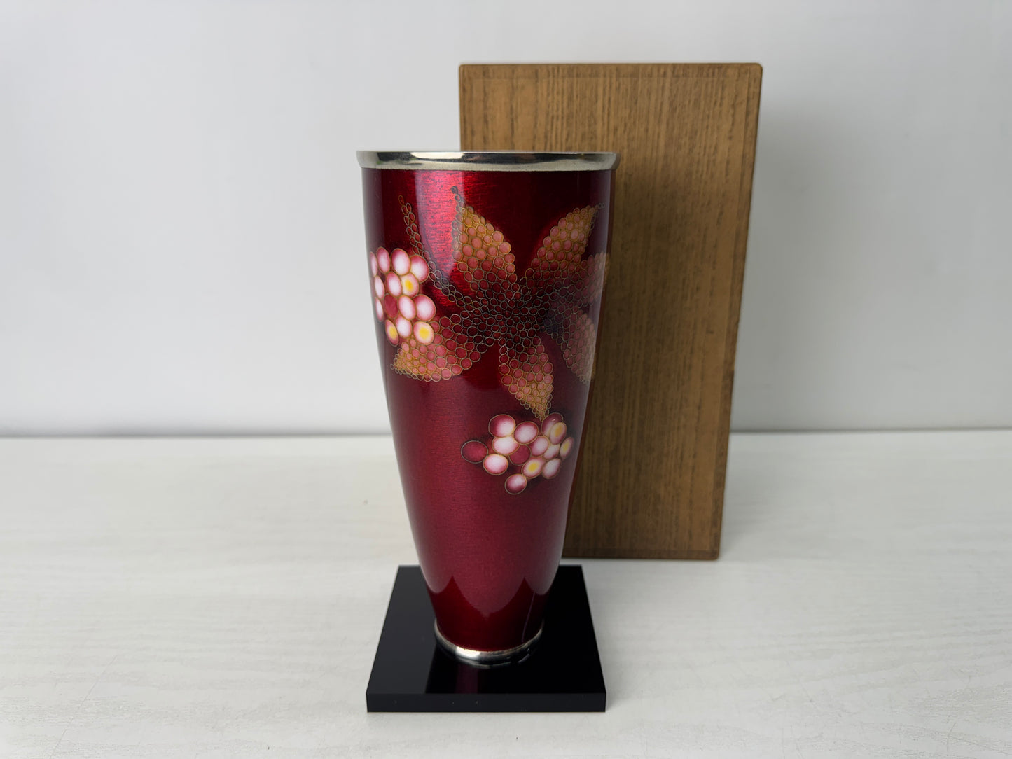 Y10529 FLOWER VASE Cloisonne signed box Japan antique ikebana floral arrangement
