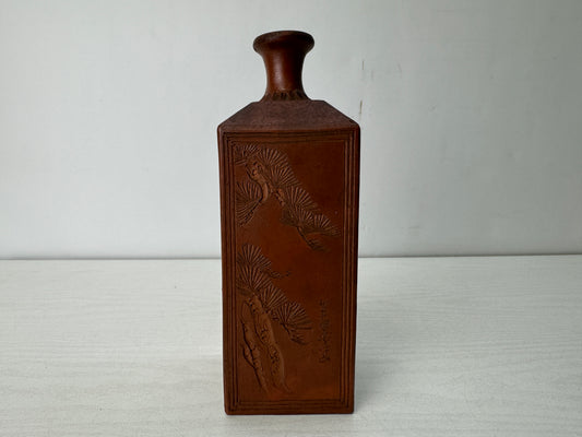 Y10531 CHOUSHI Bizen-ware square Sake bottle signed Jaoan antique container jar