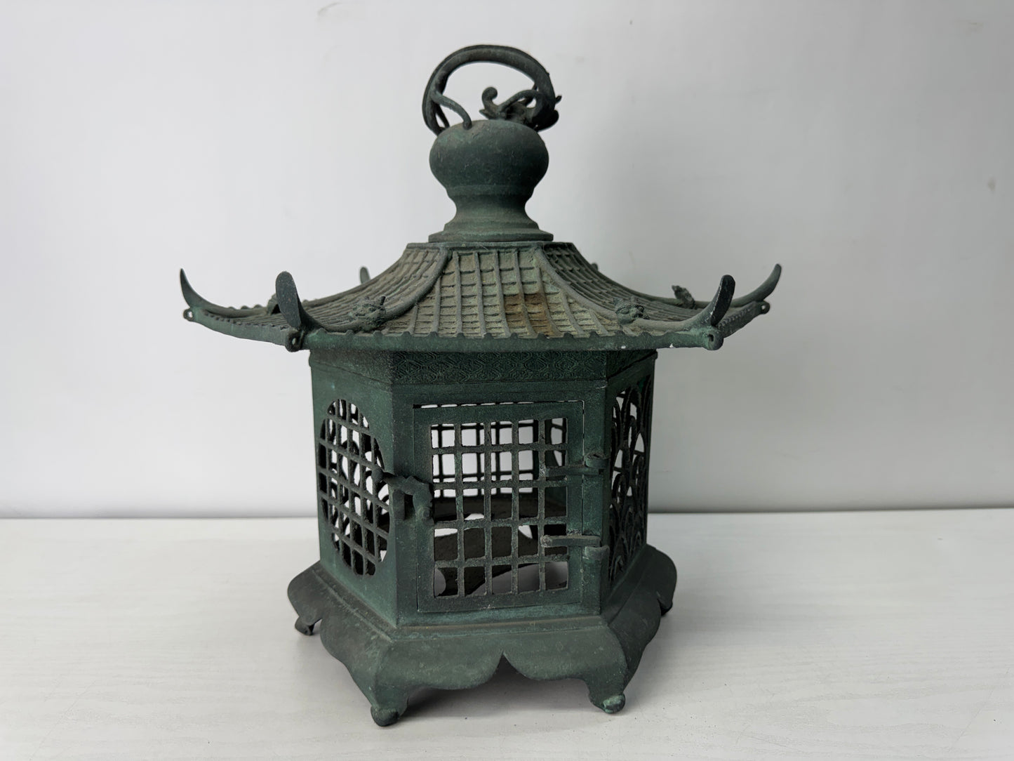 Y10533 TOUROU Copper Hanging Lantern Dragon Demon Japan antique light interior