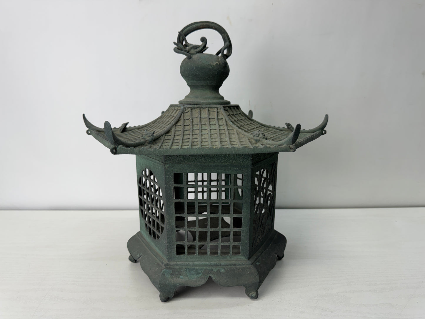 Y10533 TOUROU Copper Hanging Lantern Dragon Demon Japan antique light interior