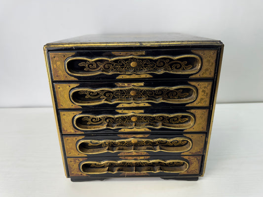 Y10536 TANSU Makie small 5-tiered small chest drawers Japan antique furniture