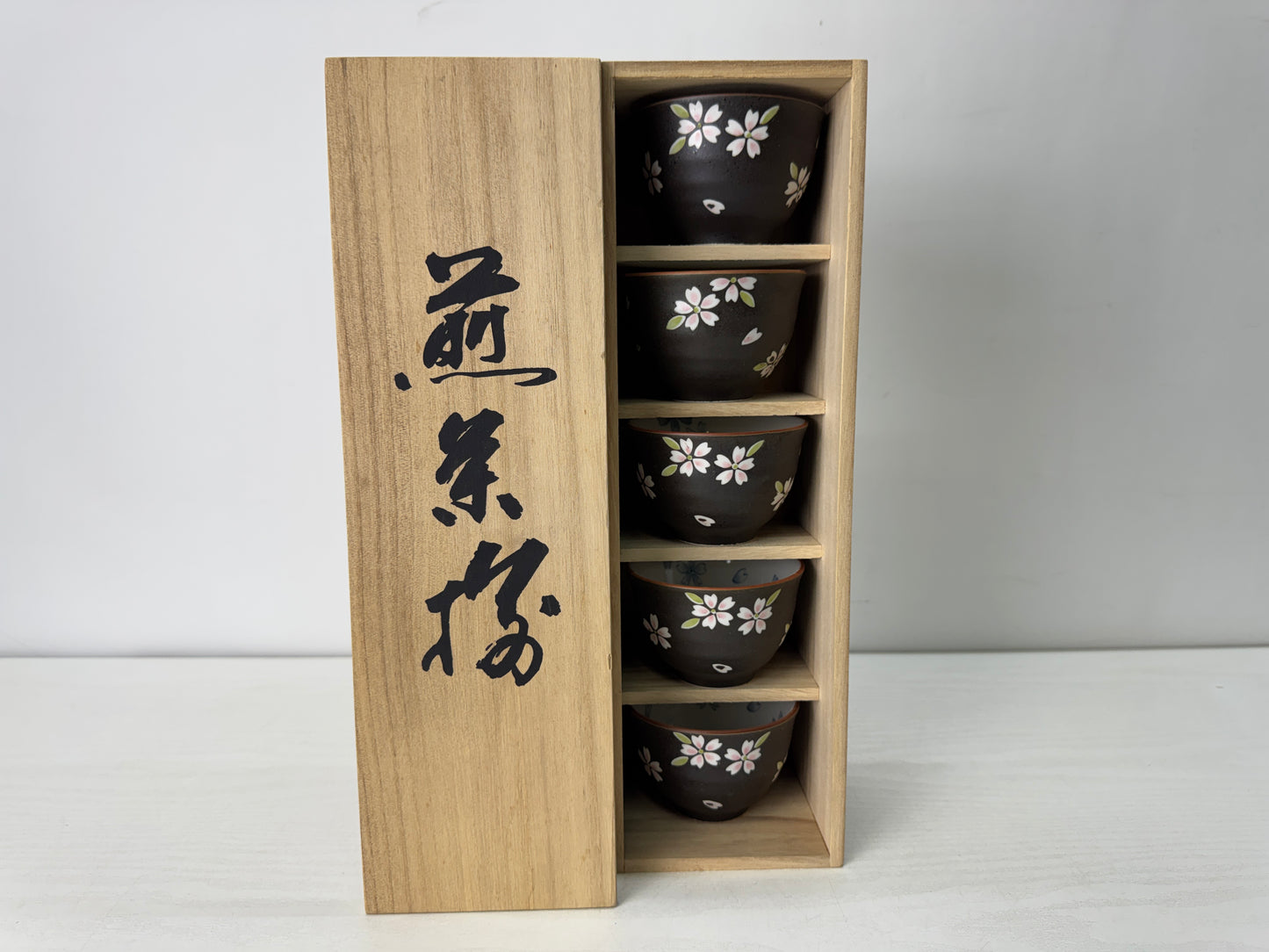 Y10540 YUNOMI Kyo-ware Sencha teacup set of 5 signed box Japan antique tea cup
