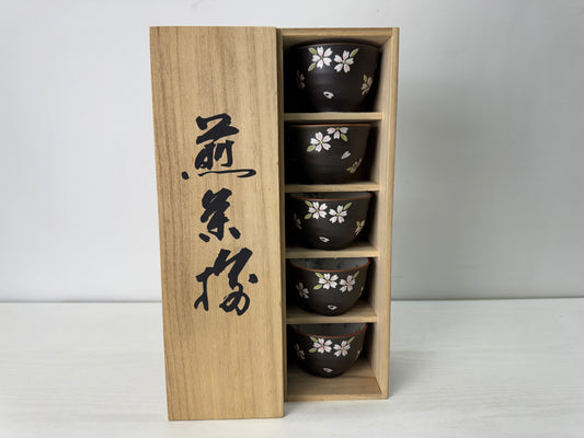 Y10540 YUNOMI Kyo-ware Sencha teacup set of 5 signed box Japan antique tea cup