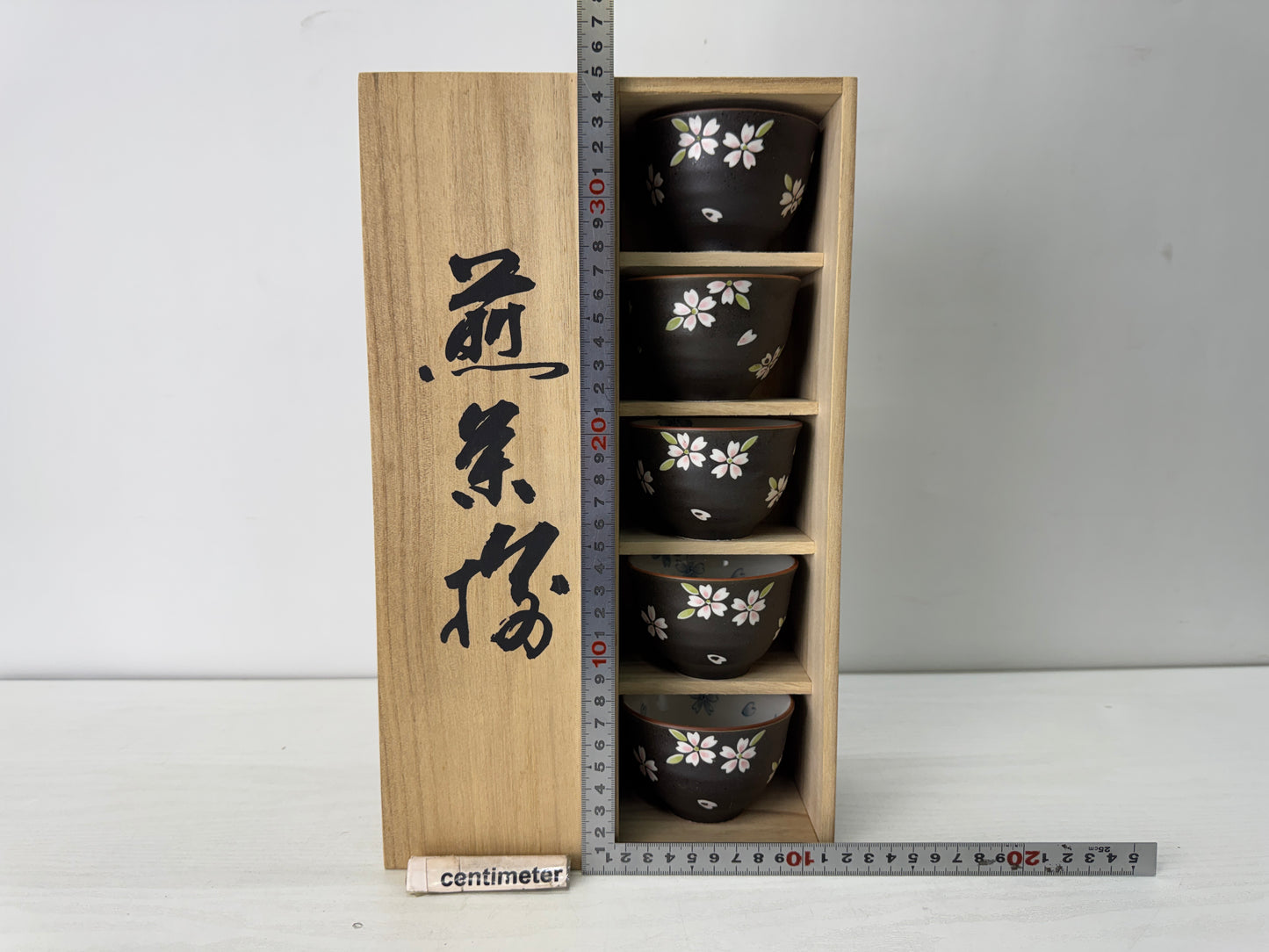 Y10540 YUNOMI Kyo-ware Sencha teacup set of 5 signed box Japan antique tea cup