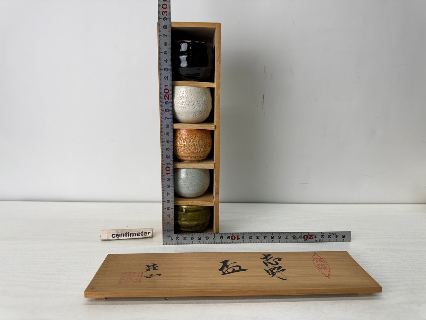 Y10541 CHAWAN Mino-ware sake cup set of 5 signed box Japan antique tableware