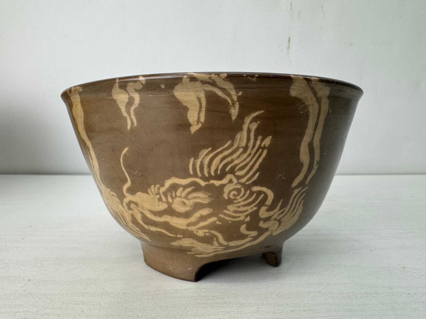 Y10543 CHAWAN Raku-ware confectionery bowl Dragon signed box Japan antique