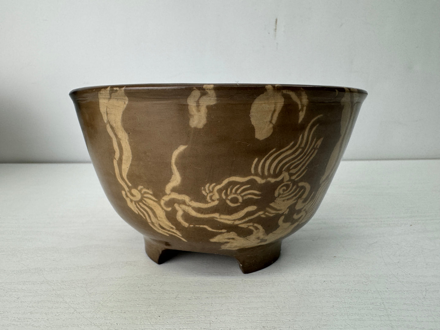Y10543 CHAWAN Raku-ware confectionery bowl Dragon signed box Japan antique