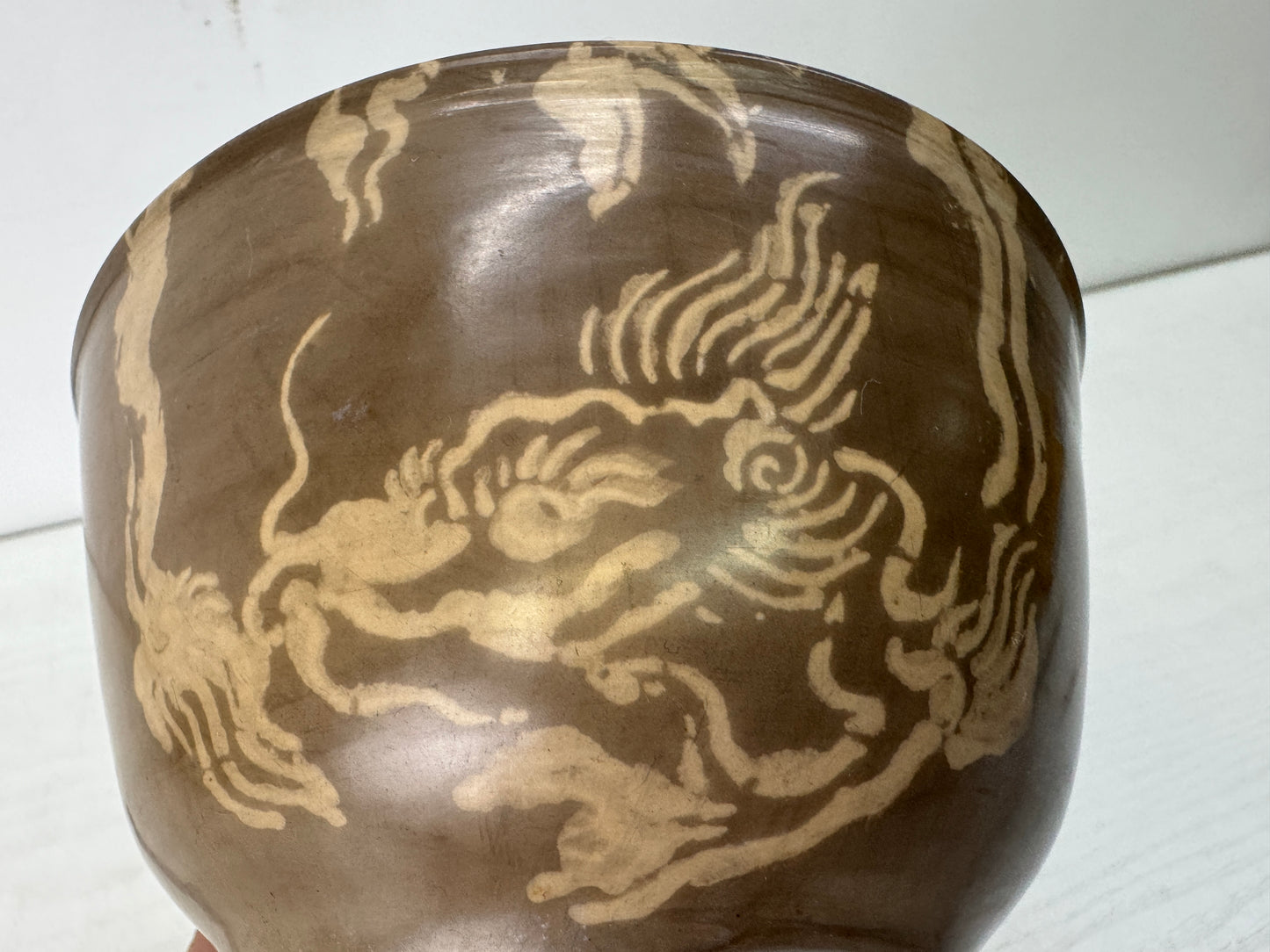 Y10543 CHAWAN Raku-ware confectionery bowl Dragon signed box Japan antique