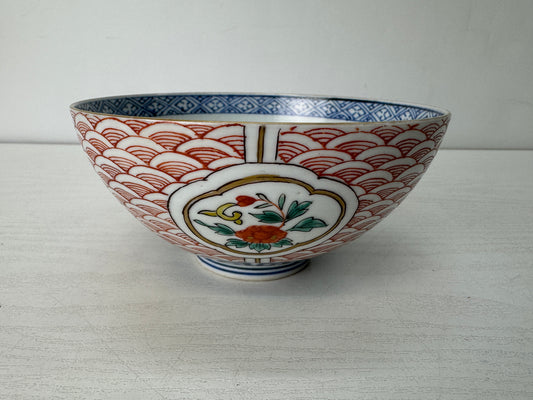 Y10544 CHAWAN Ko-Imari Seigaiha wave pattern bowl color picture Japan antique